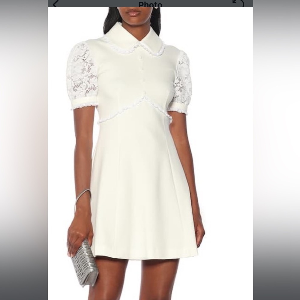 Miu Miu Cream A-Line Mini Dress with Puff Sleeves